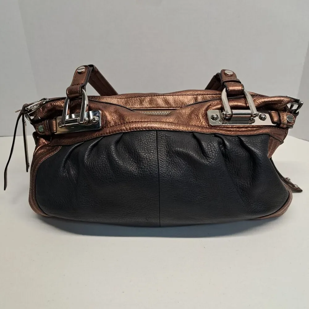 B Makowsky Leather Black Bronze Shoulder Bag - Picture 1 of 12